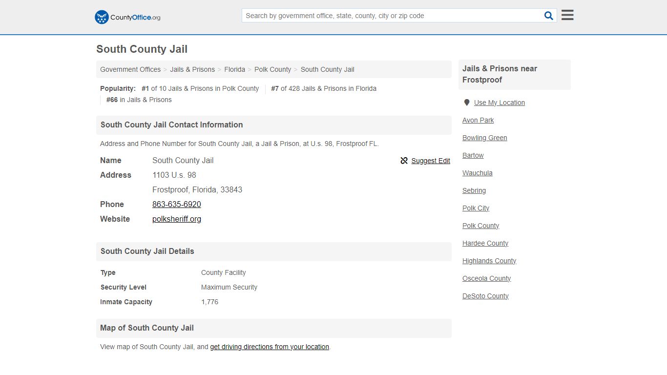 South County Jail - Frostproof, FL (Address and Phone)